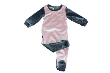 Mauve Color Block Velvet Footie