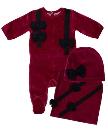 Burgundy Sweet Chic Bows Layette Set