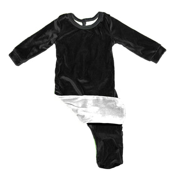 Black Color Block Velvet Footie