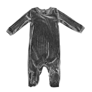 Grey Ribbed Velour Footie