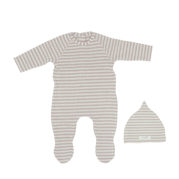 Blush Striped Footie and Bonnet