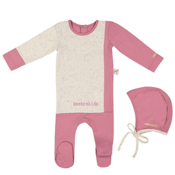 Dusty Mauve Speckled Footie and Bonnet