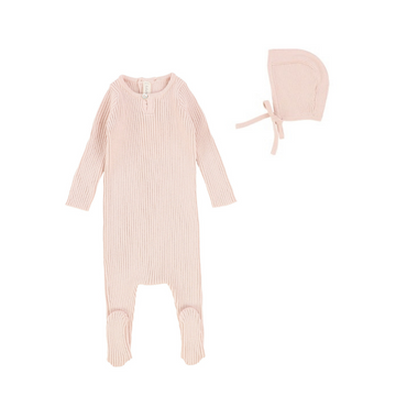Light Pink Knit Footie with Bonnet