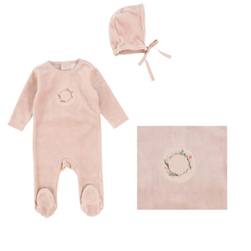 Pink Velour Small Print Layette Set