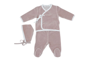 Mauve Wrap Trim Set and Bonnet