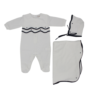 Navy Scalloped Layette Set