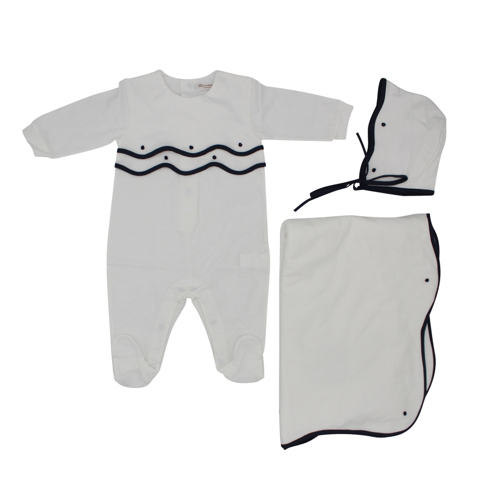 Navy Scalloped Layette Set