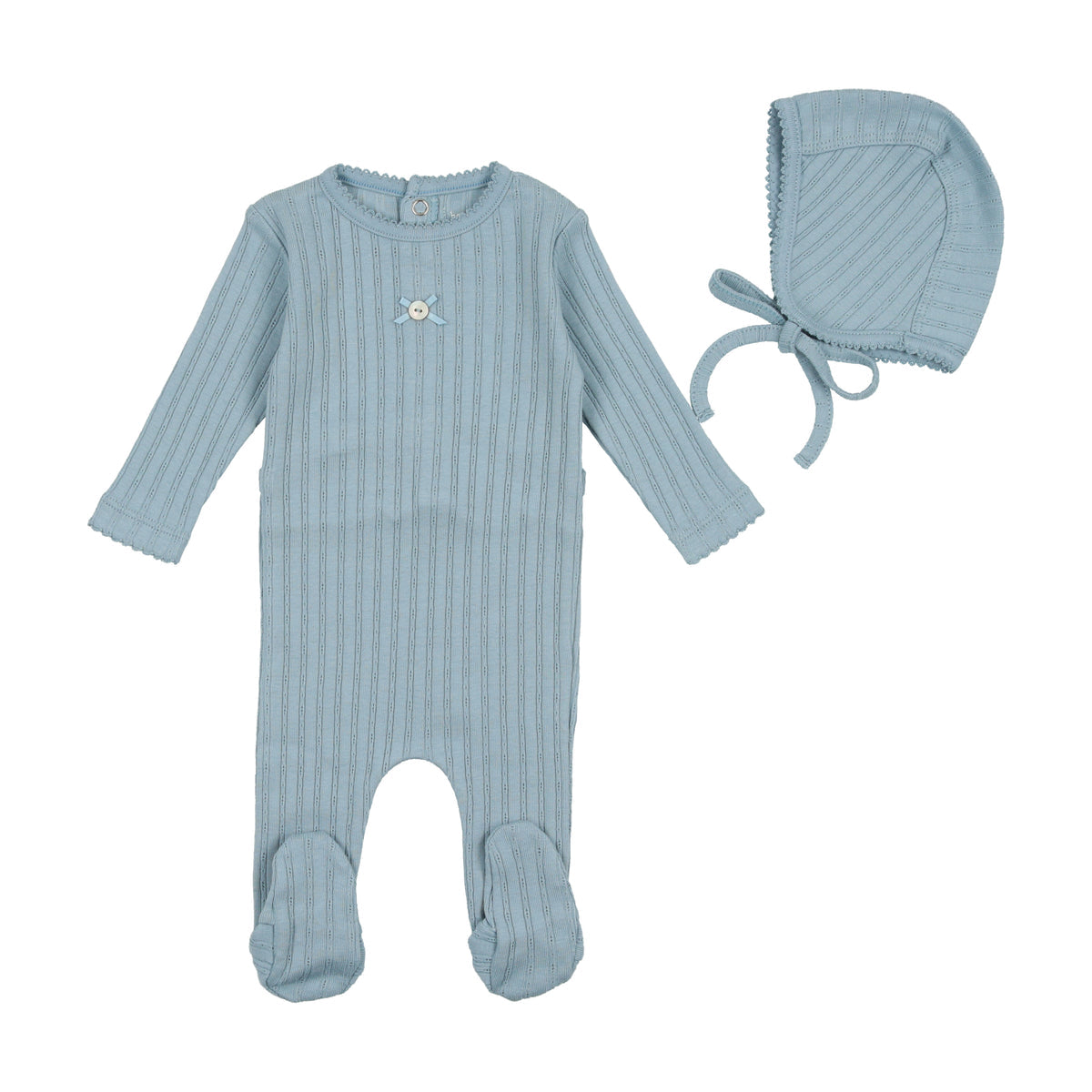 Blue Pointelle Button Layette Set