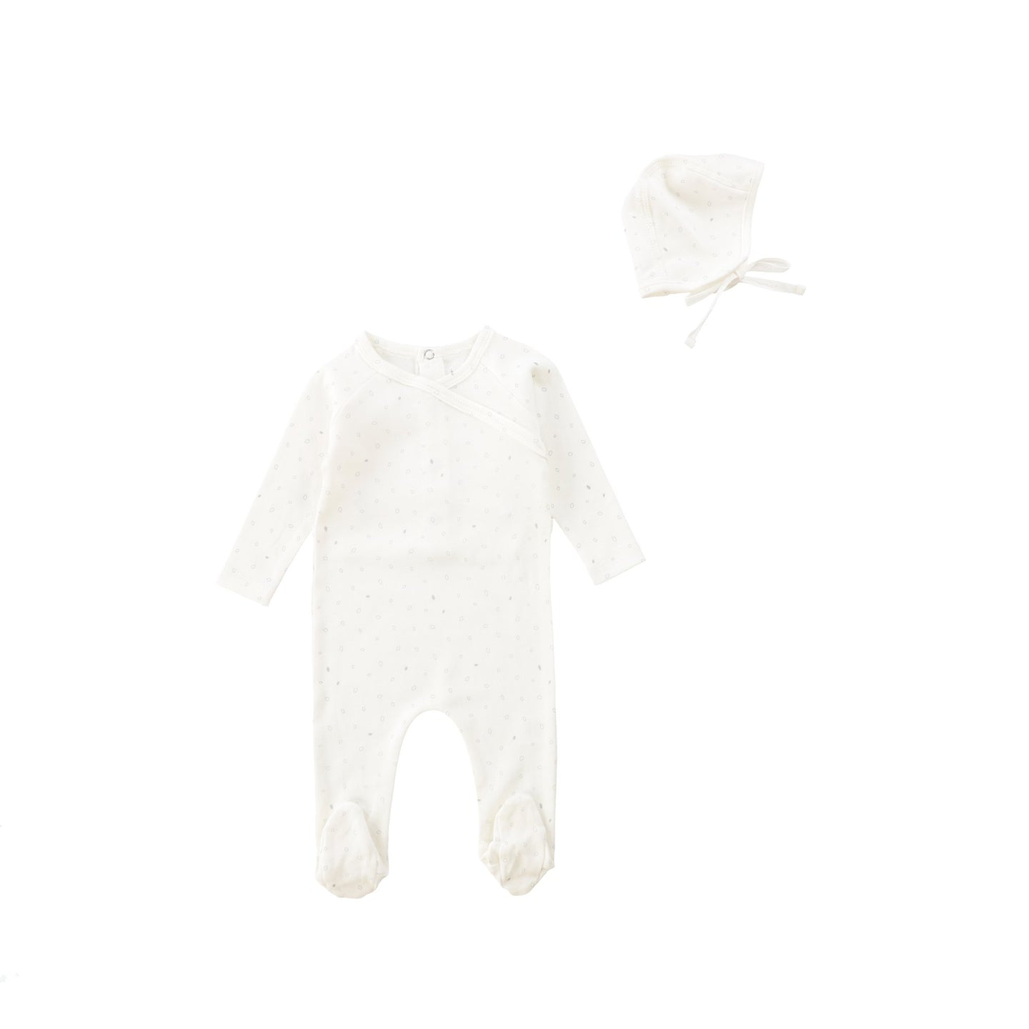 Ivory Grey Print Wrap Footie and Bonnet