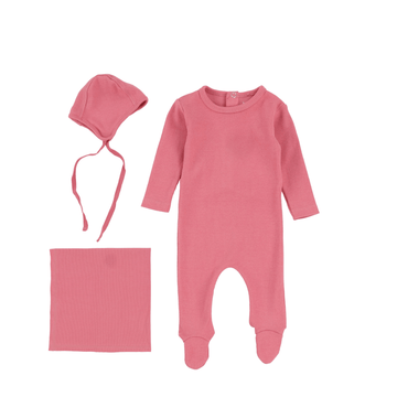 Berry Pink Ribbed Layette Set