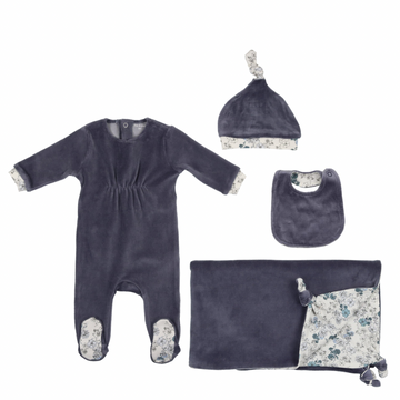 Blue Floral Knot Layette Set
