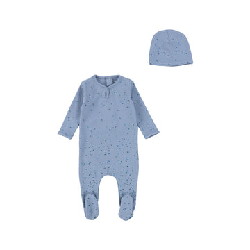 Steel Blue Watercolor Dot Footie and Bonnet