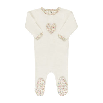 Ivory Velour Heart Footie