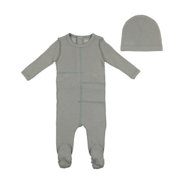 Jade Ribbed Open Stitch Footie and Bonnet