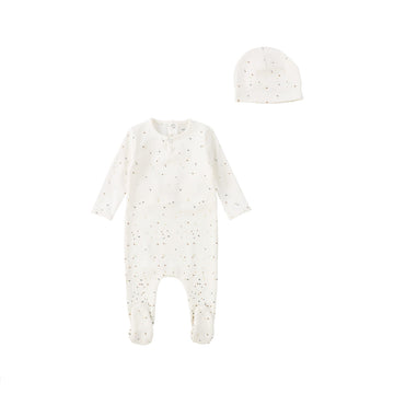 Light Ivory Watercolor Dot Footie and Bonnet