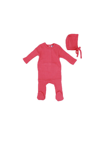 Pink Ribbed Footie and Bonnet