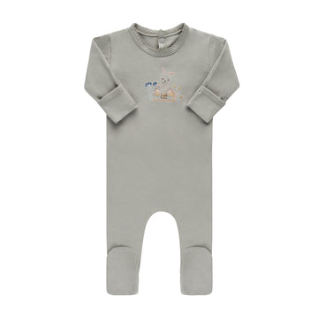 Blue Embroidered Bunny Footie