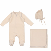 Cream + Grey Stitch Velour Layette Set