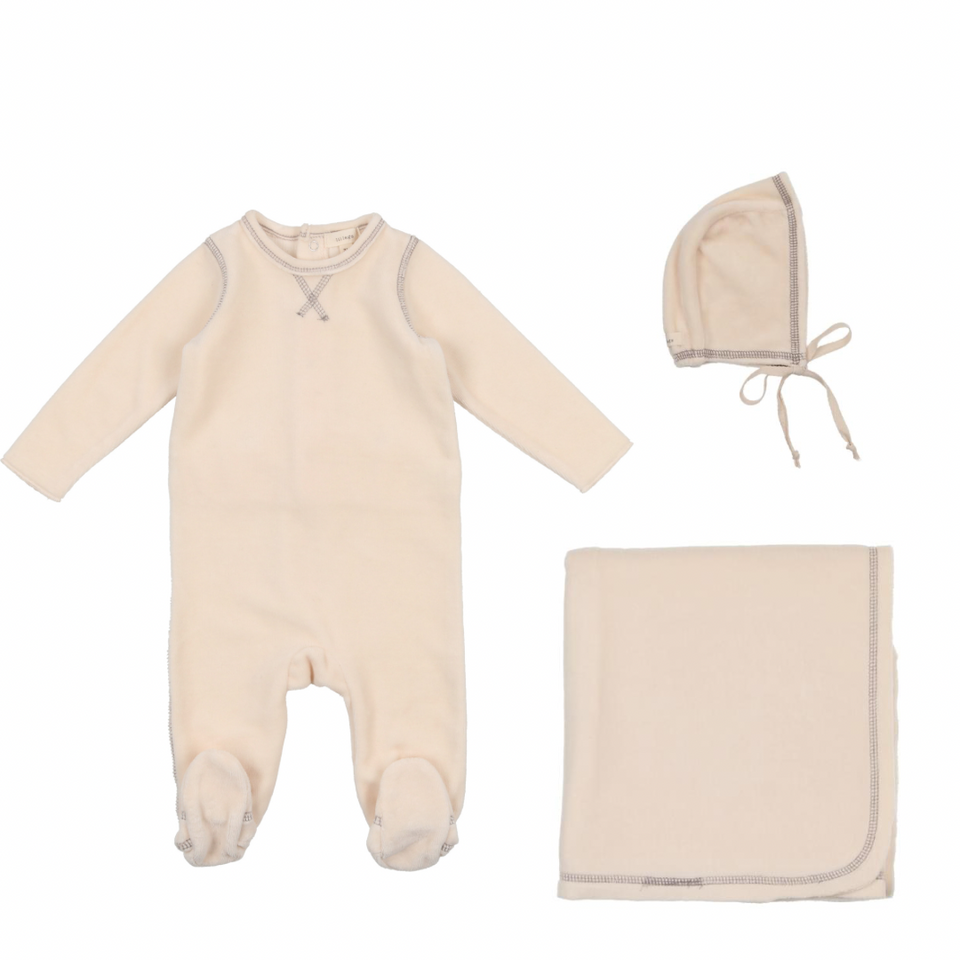 Cream + Grey Stitch Velour Layette Set