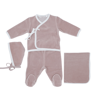 Mauve Wrap Trim Layette Set