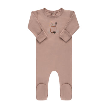 Pink Embroidered Wagon Footie