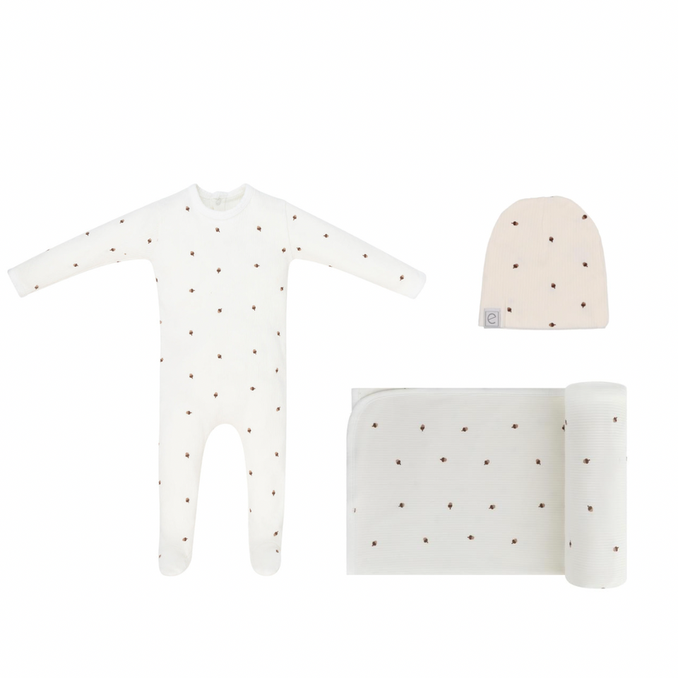 White Acorn Layette Set