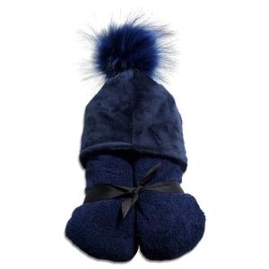Navy Pom Pom Hooded Towel