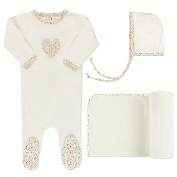 Ivory Velour Heart Layette Set