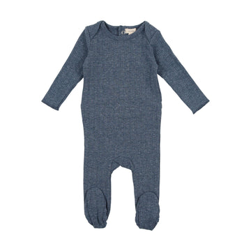 Heather Blue Double Ribbed Footie