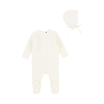 Ivory Knit Footie and Bonnet