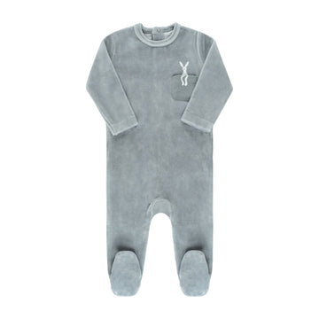Blue Velour Bunny Pocket Footie