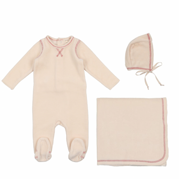 Cream + Pink Velour Layette Set