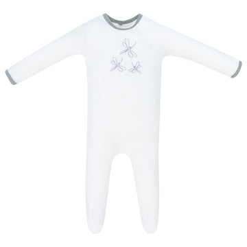 White Blue Dragonfly Velour Footie