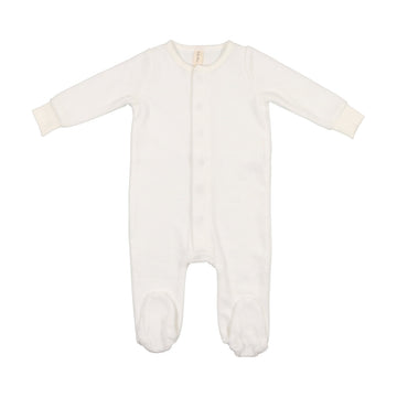 White Velour Ribbed Logo Footie