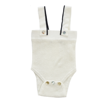 White Knit Waffle Romper