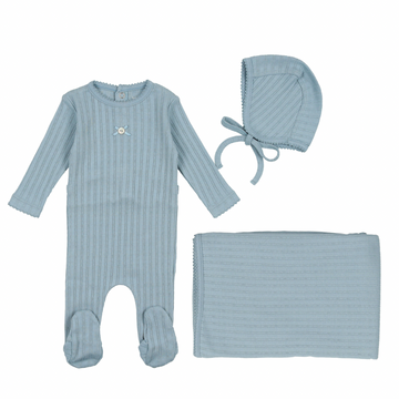 Blue Pointelle Button Layette Set