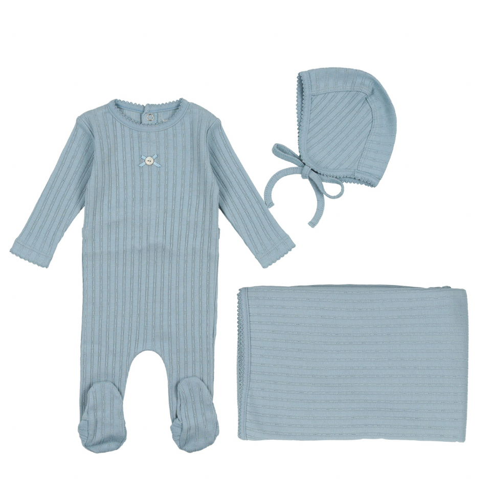Blue Pointelle Button Layette Set