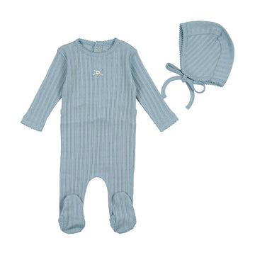 Powder Blue Pointelle Footie and Bonnet