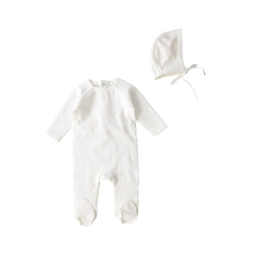Ivory Velour Footie and Bonnet