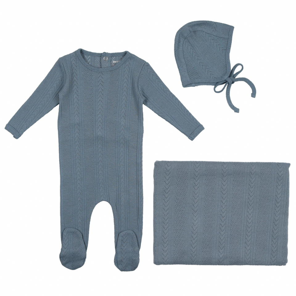 Blue Cable Weave Layette Set