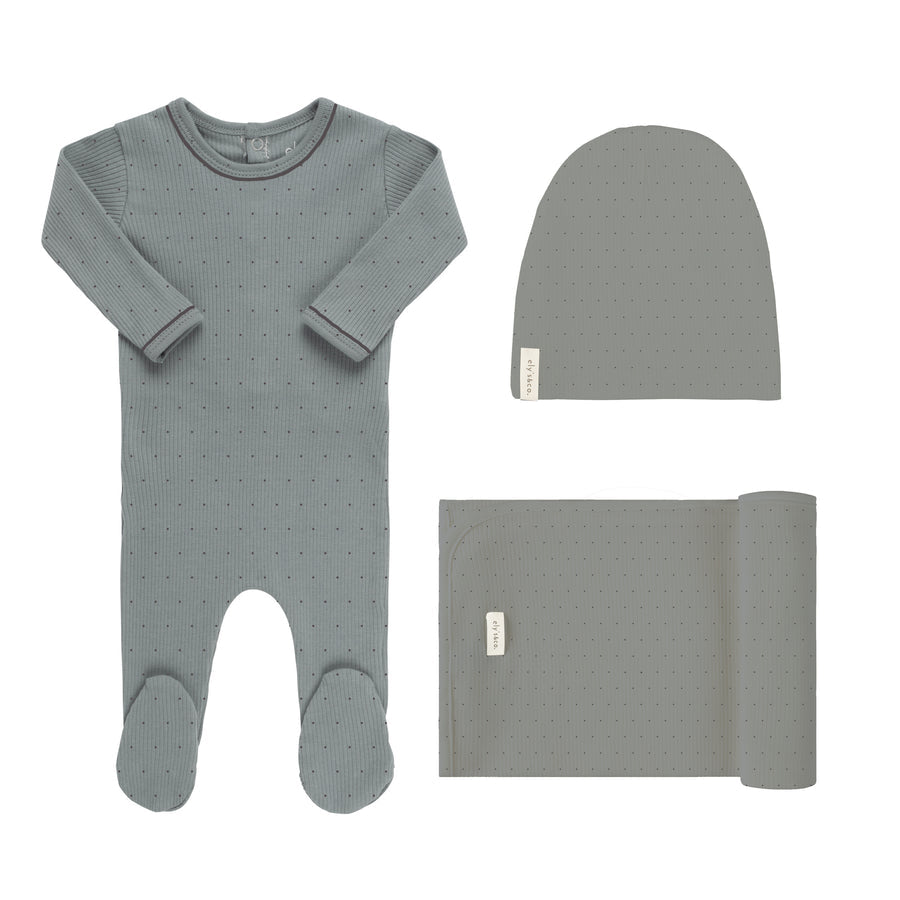 Blue Pindot Layette Set