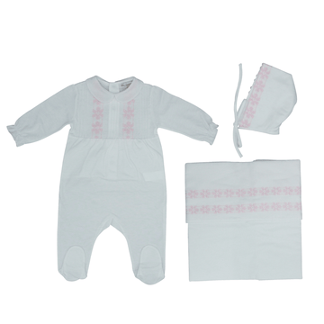 Pink Embroidered Layette Set