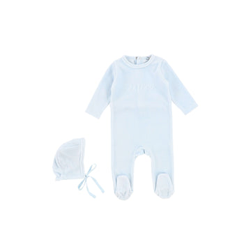 Powder Blue Velour Footie and Bonnet