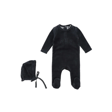 Black Velour Footie and Bonnet