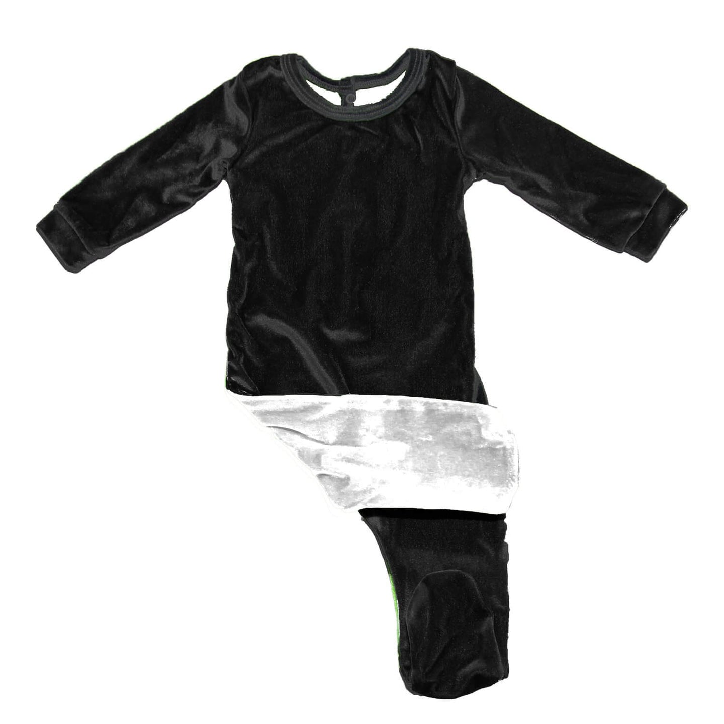 Black Color Block Velvet Footie