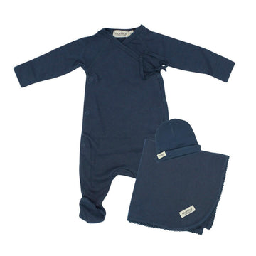 Blue Tie Footie Layette Set