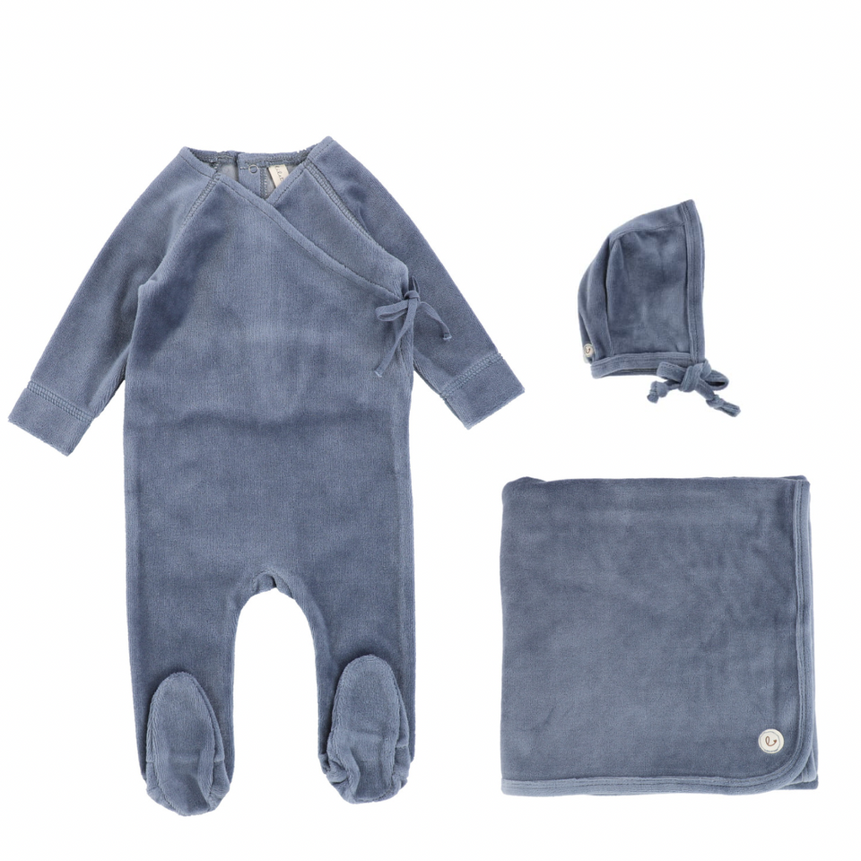 Blue Velour Wrap Layette Set