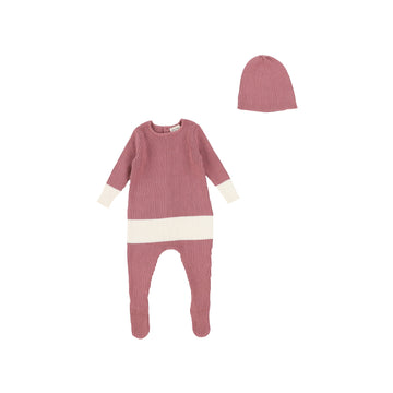 Mauve Knit Footie and Beanie