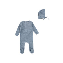 Slate Smocked Velour Footie and Bonnet