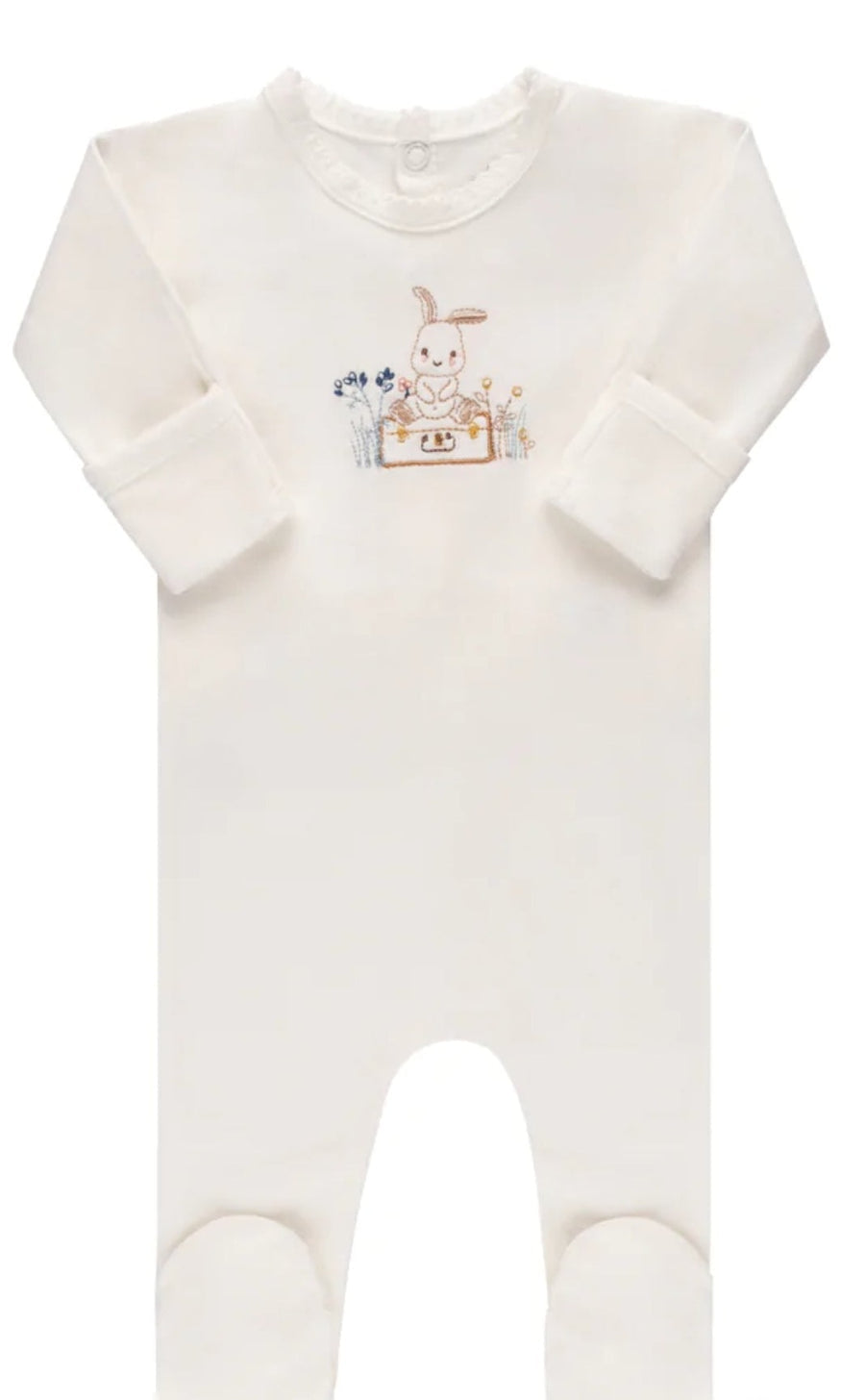 Ivory Embroidered Bunny Footie